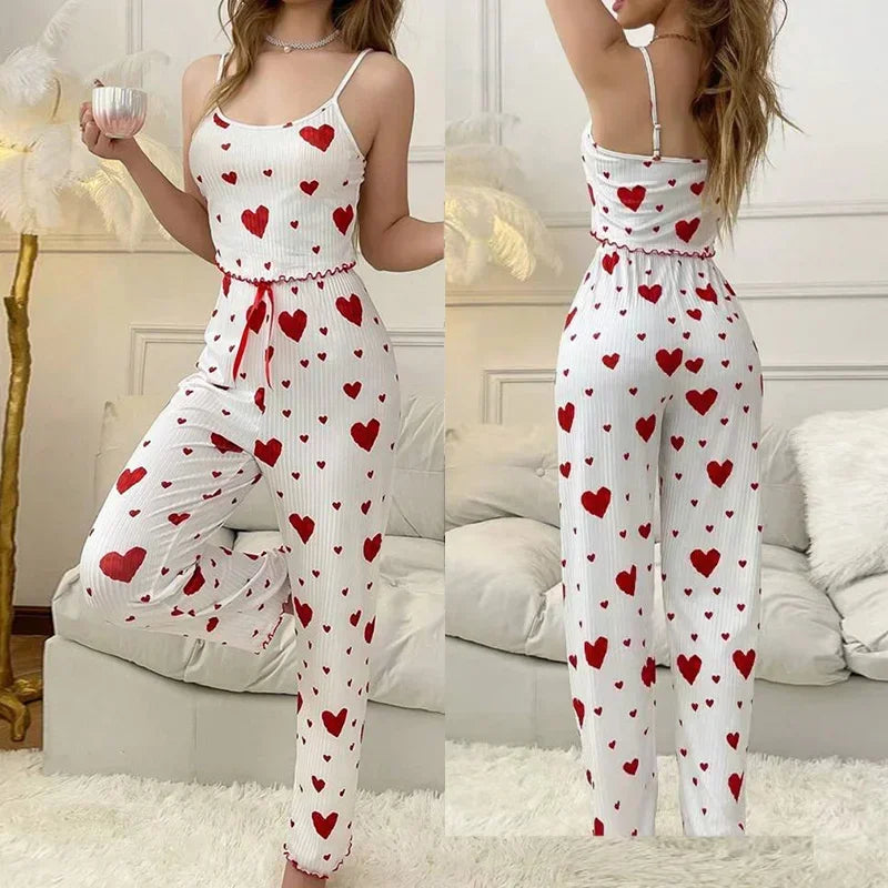 Women Sleepwear Autumn Winter Pajamas Sets Heart
