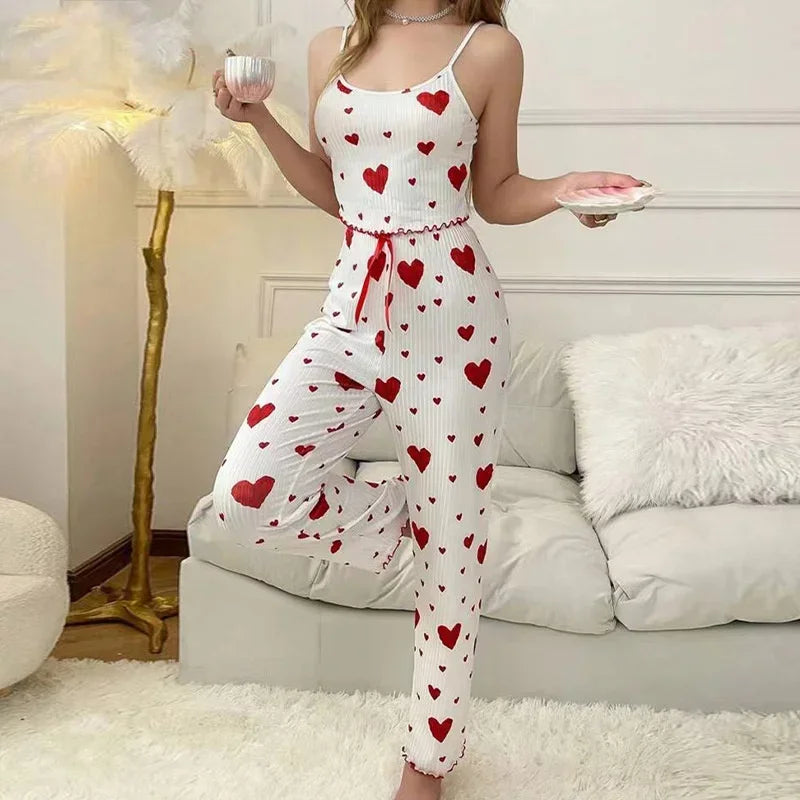 Women Sleepwear Autumn Winter Pajamas Sets Heart